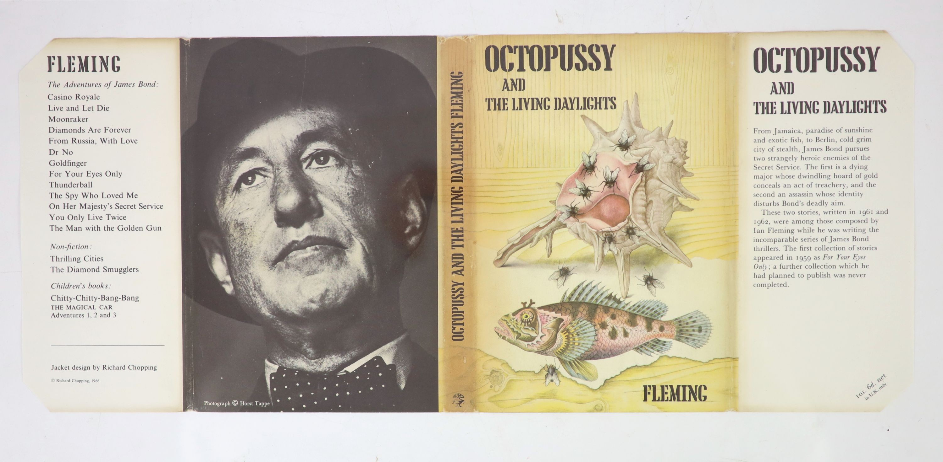 Fleming, Ian - Octopussy and The Living Daylights, 1st edition, 8vo, black cloth with stamped silver lettering, with unclipped d/j, Jonathan Cape, London, 1966